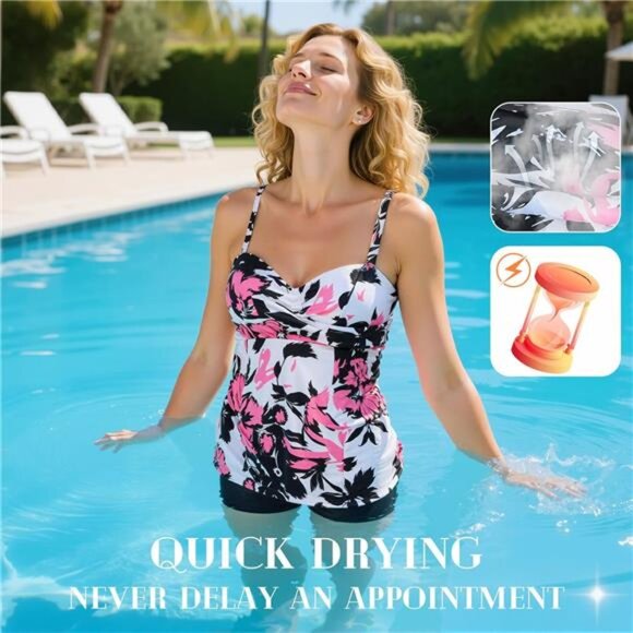 Retro Floral Tankini Set – Tummy Control Swim Top - Picture 4 of 7